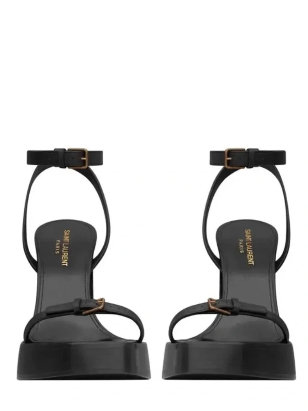 Saint Laurent Platz 105 Black Platform Sandals with Ankle Strap